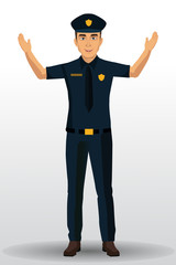 Police officer illustration, policeman character design with standing position.