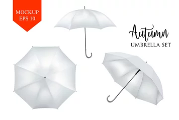 Fotobehang Vector realistic parasol, rain umbrella sunshade set. round mock up © belokrylowa