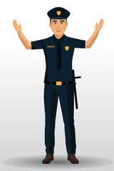 Police officer illustration, policeman character design with standing position.