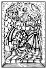 Basilisk, mythical monster beast. Engraved fantasy illustration