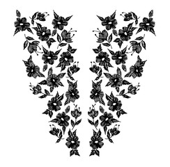 Floral pattern , neck line designs. Vector illustration hand drawn. Fantasy flowers embroidery pattern.