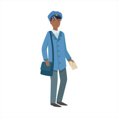 Postman With Handbag, Part Of Happy People And Their Professions Collection Of Vector Characters