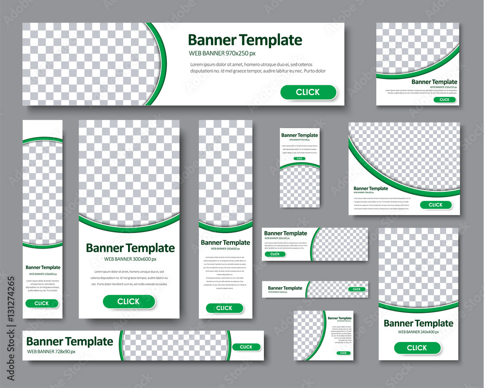 Poster set of horizontal, vertical and square web banners in standard s