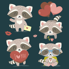 vector raccoon with heart set © sunnyws