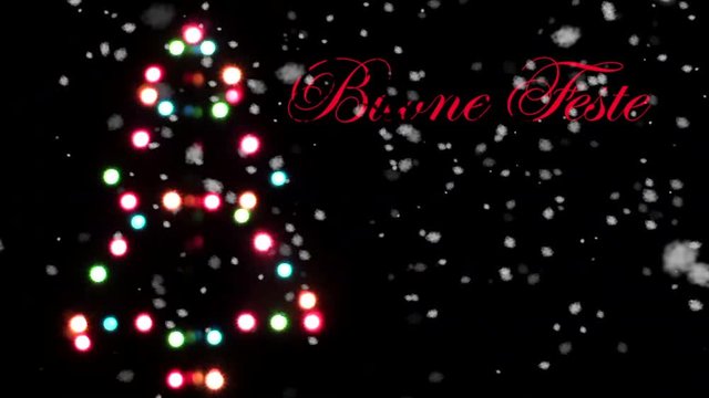 Sfondo di buone feste con albero luminoso e neve