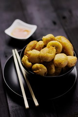 Chinese toffee bananas golden brown deep fried with caramel dipp