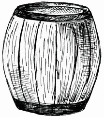Barrel realistic sketch isolated on white background. Hand drawing.