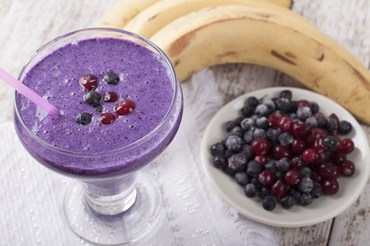 Smoothie of banana, pineapple, cranberry and blueberry  with yog