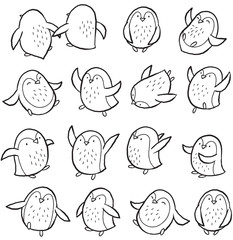Vector outline set with arctic penguins