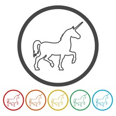Silhouette of Unicorn Horse line icons set 