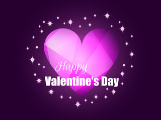 Happy Valentine's Day. Shining heart with rays of light. Romantic background. Vector illustration.