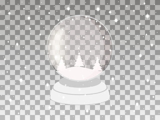Transparent snow globe isolated on a transparent background. Holiday toy. Vector illustration.