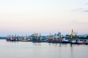 Fototapeta premium Сargo Port in the sunset time in Ilyichevsk, Ukraine