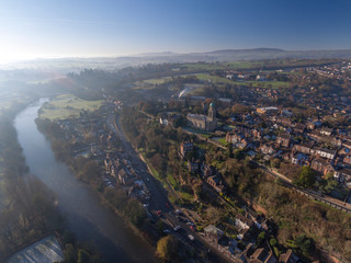 Aerial view of Bridgnorth, including the Church and River Severn.