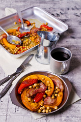 Roasted vegetables with bacon