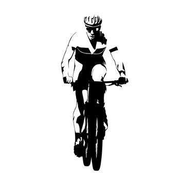 Mountain bike racing, abstract vector cyclist silhouette, front