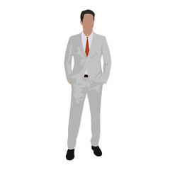 Man in white suit standing with hands in pockets, isolated vecto