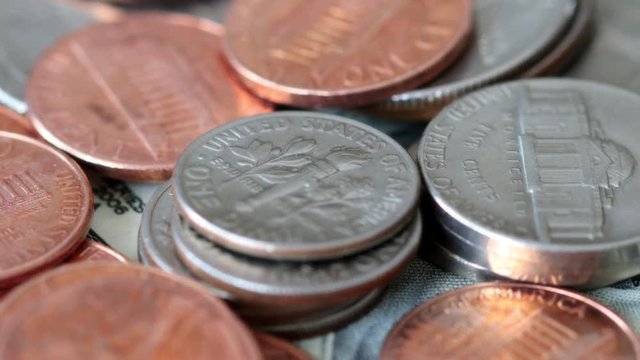 Scattered Pile Of Banknotes And Coins.&nbsp;Shot Slider.