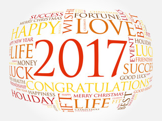 2017 year greeting word cloud collage, Happy New Year celebration greeting card