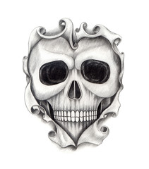 Obraz premium Art design skull head mix graphic tribal tattoo hand pencil drawing on paper.