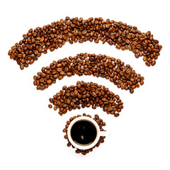 wifi sign made of roasted coffee beans