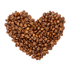 heart sign made of roasted coffee beans