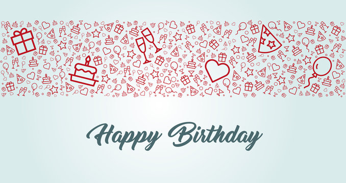 elegante und moderne Karte zum Geburtstag mit Happy Birthday und Icons
