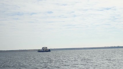 small ship floats in the sea bay wave water splash
