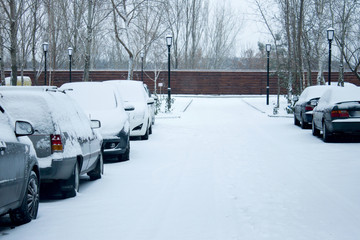 parking cars after snowfall