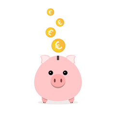 Piggy bank with falling coins. Vector illustration.