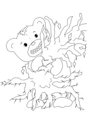 Love bear drags the tree with the root as a gift