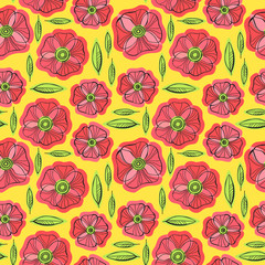 Naklejka premium Beautiful Poppy Flowers set, Colorful Vector seamless pattern.