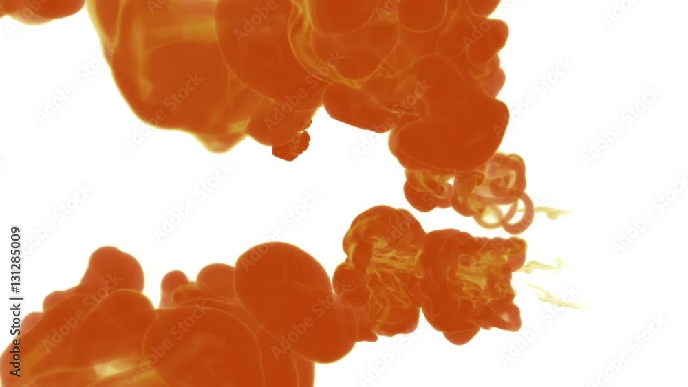 Poster orange ink drop in water on a white background for effects. 3d render. voxel graphics. computer simu