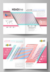 Business templates for bi fold brochure, flyer, booklet or report. Cover template, abstract vector layout in A4 size. Sweet pink and blue decoration, pretty romantic design, cute candy background.