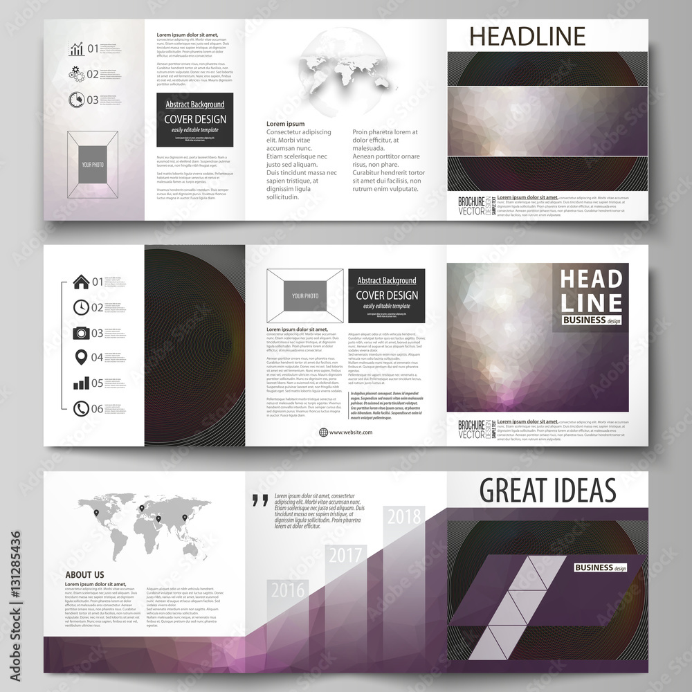 Poster set of business templates for tri fold square design brochures. leaflet cover, flat layout, easy edi