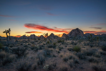 Colorful sunset at Hidden Valley in Joshua Tree National Park