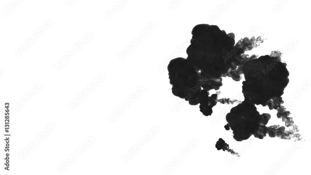 Poster black paint dissolved in water on a white background. 3d render. voxel graphics. computer simulation