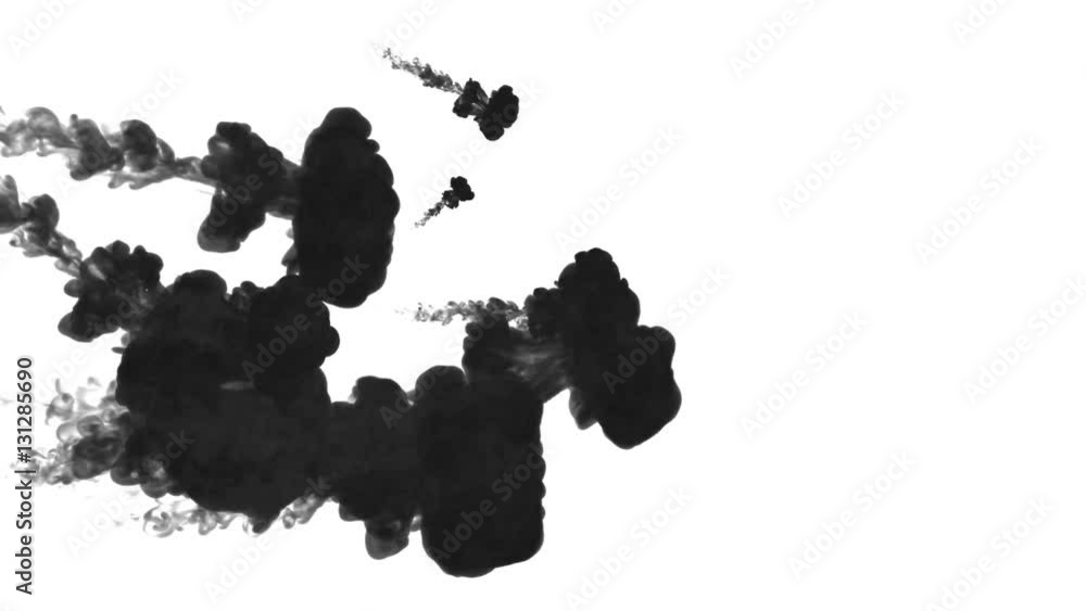 Aufkleber black paint dissolved in water on a white background. 3d render. voxel graphics. computer simulation