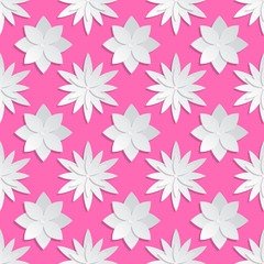 Paper cut flowers background. Origami vector floral pattern