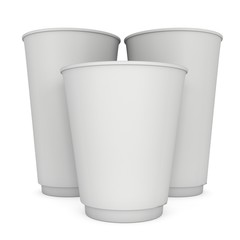 Disposable coffee cups. Blank paper mug. 3d render isolated on white background