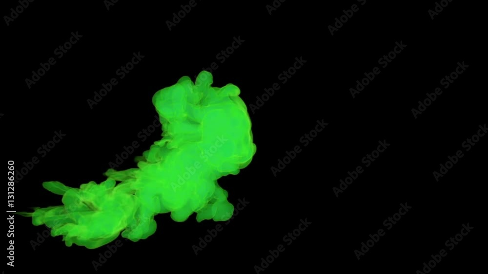 Poster green ink spreading in the water on a black background. 3d render. voxel graphics. computer simulati