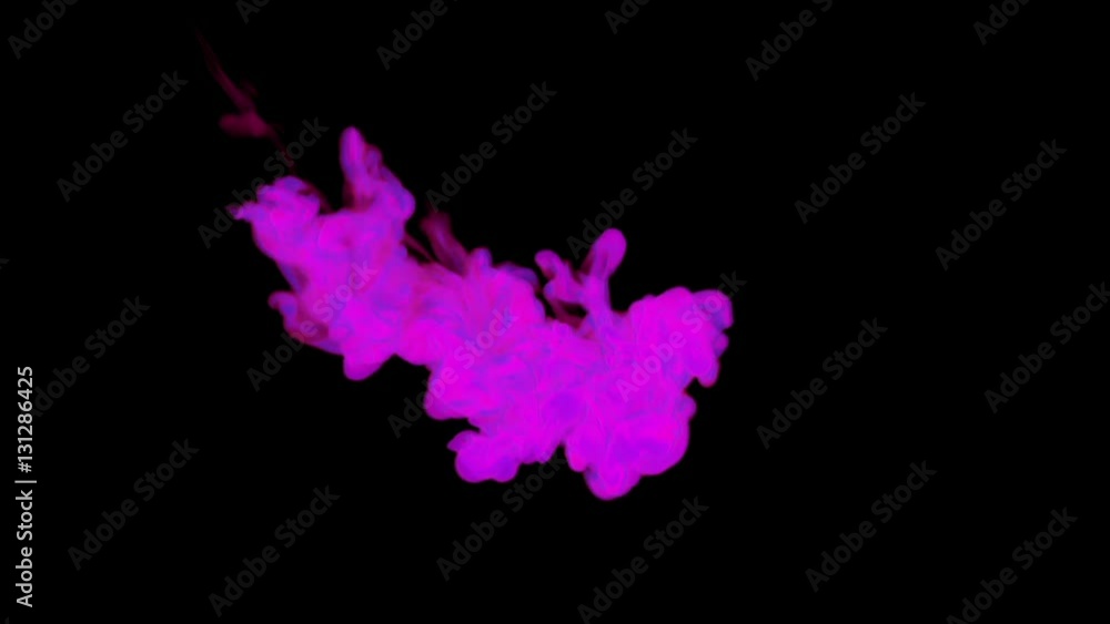 Poster violet ink spreading in the water on a black background. 3d render. voxel graphics. computer simulat