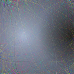 Dark background with colorful abstract lines. Bright color chaotic, random, messy curves. Colourful vector decoration