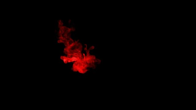 red ink spreading in the water on a black background. 3d render. voxel graphics. computer simulation