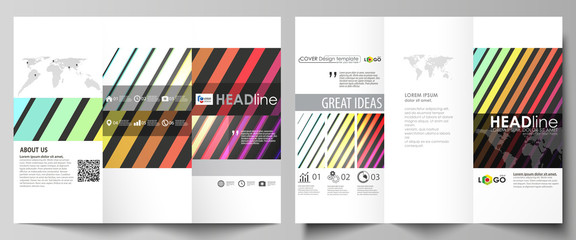Tri-fold brochure business templates on both sides. Vector layout in flat style. Bright color rectangles, colorful design, geometric rectangular shapes forming abstract beautiful background