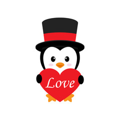 cute penguin with heart and text