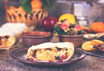strudel and winter decor.