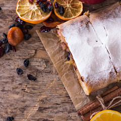 strudel and winter decor.