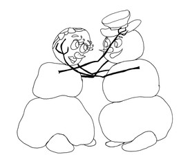 Lovers Snowmen with care mold each other