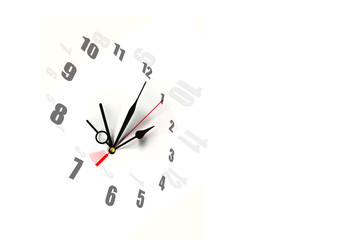 Clock hands and numbers on white background with Copy space, Time never stop concept